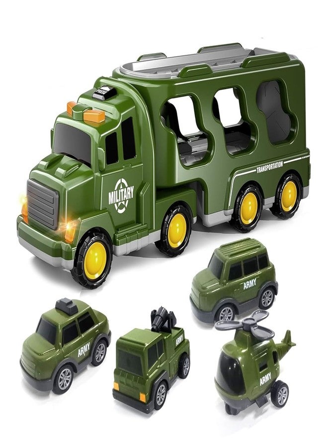 BlackZone 5-in-1 Friction-Powered Transport Carrier Vehicle Set | Montessori Educational Transport Carrier Vehicle Toy for Boys & Girls, Birthday Gift Ages 3+ (5 in 1 Army Transport Carrier) - Image 1